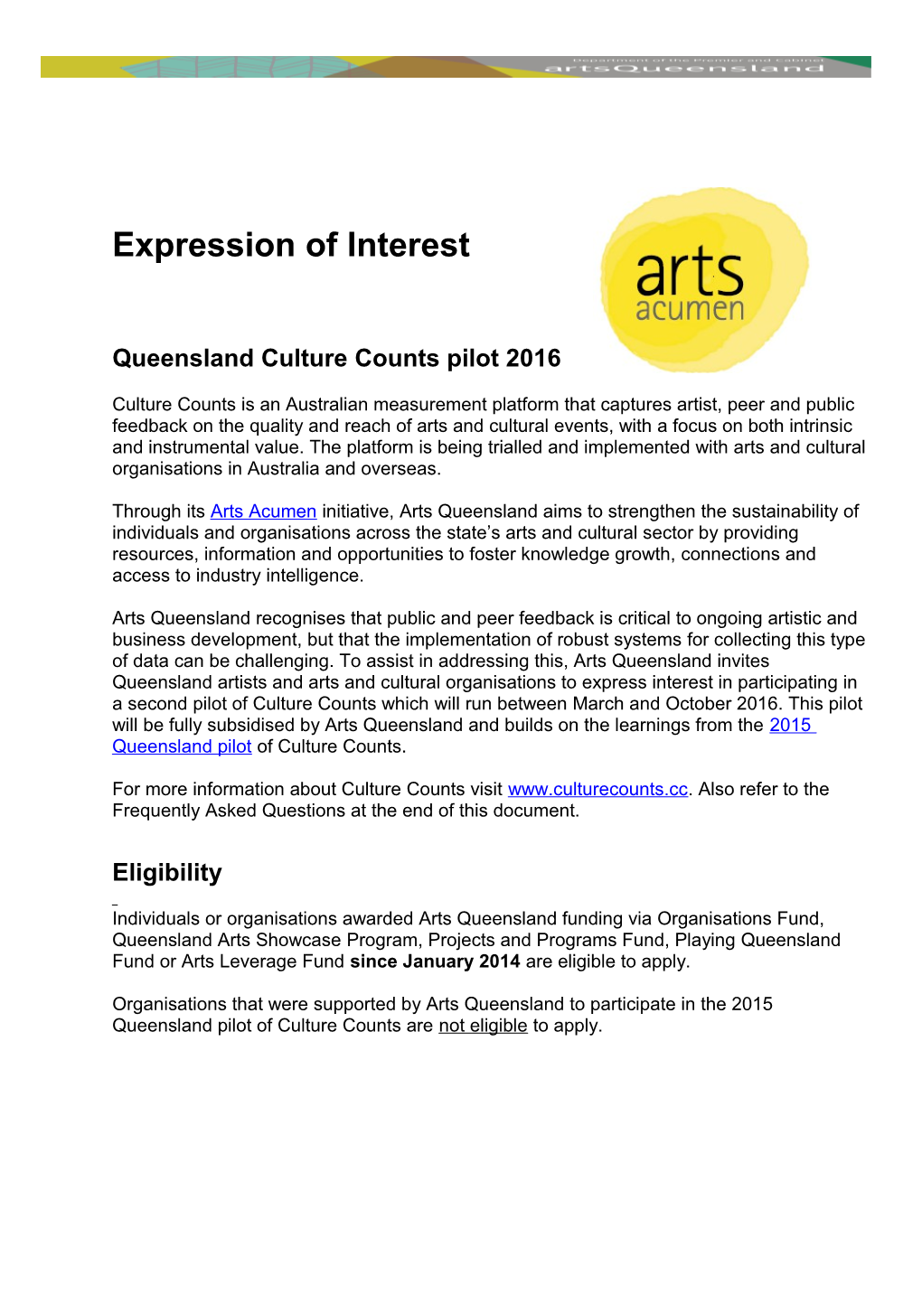 Queensland Culture Counts Pilot 2016