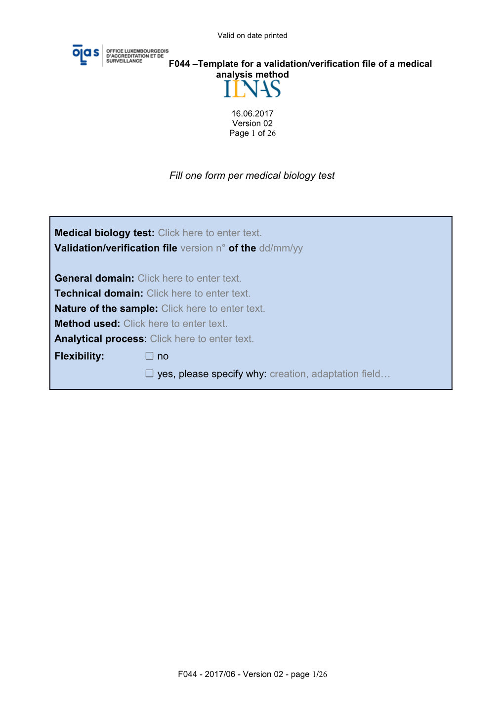 Fill One Form Per Medical Biology Test