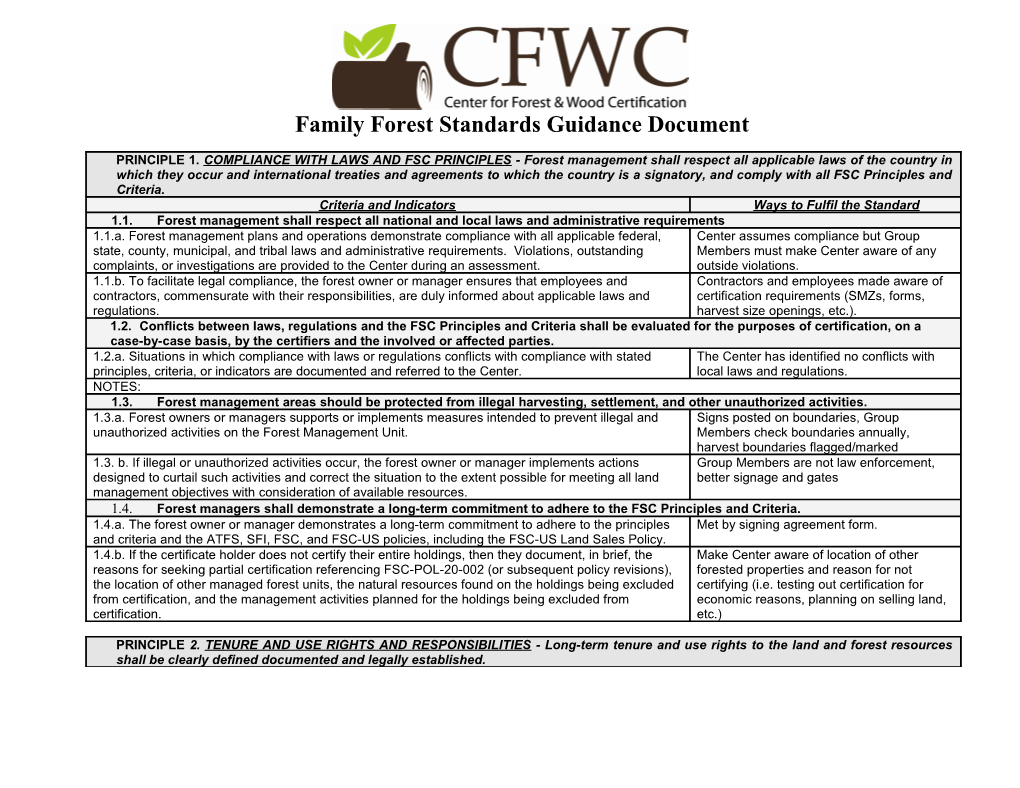 Family Forest Standards Guidance Document