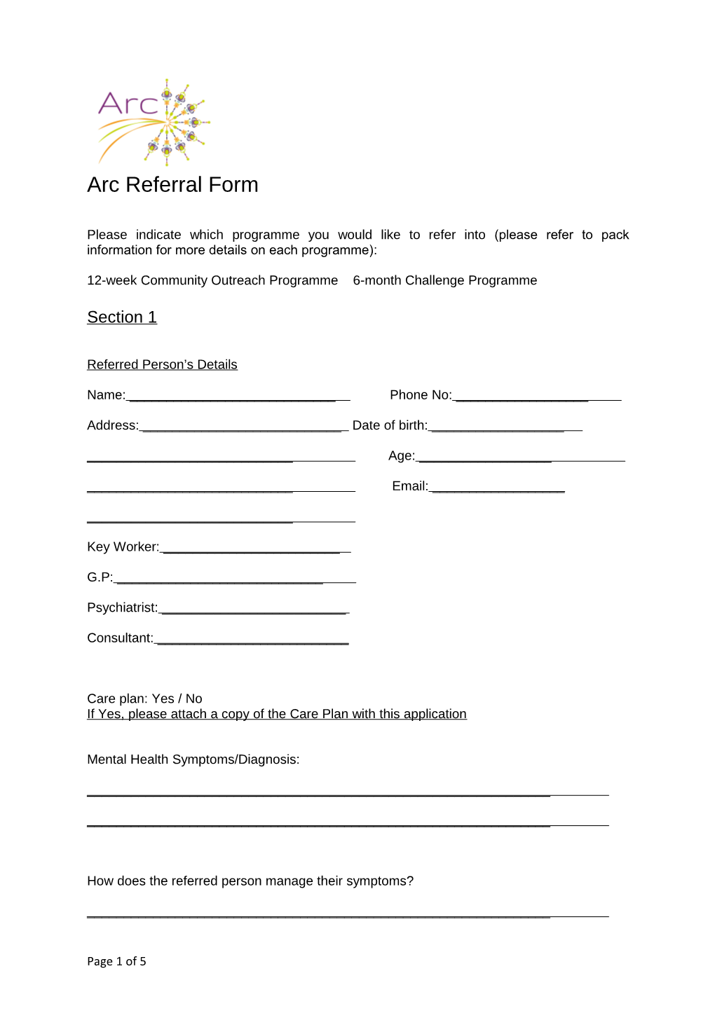 Arc Application Form