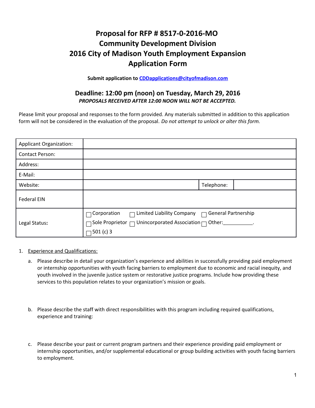 2016 City of Madison Youth Employment Expansion