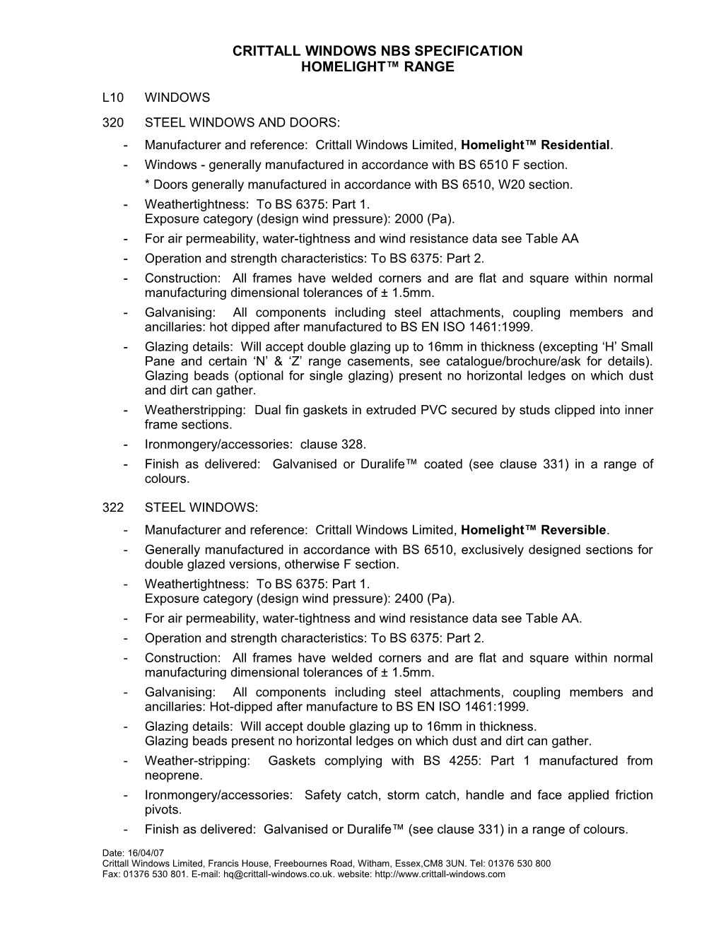 Crittall Windows Nbs Specification