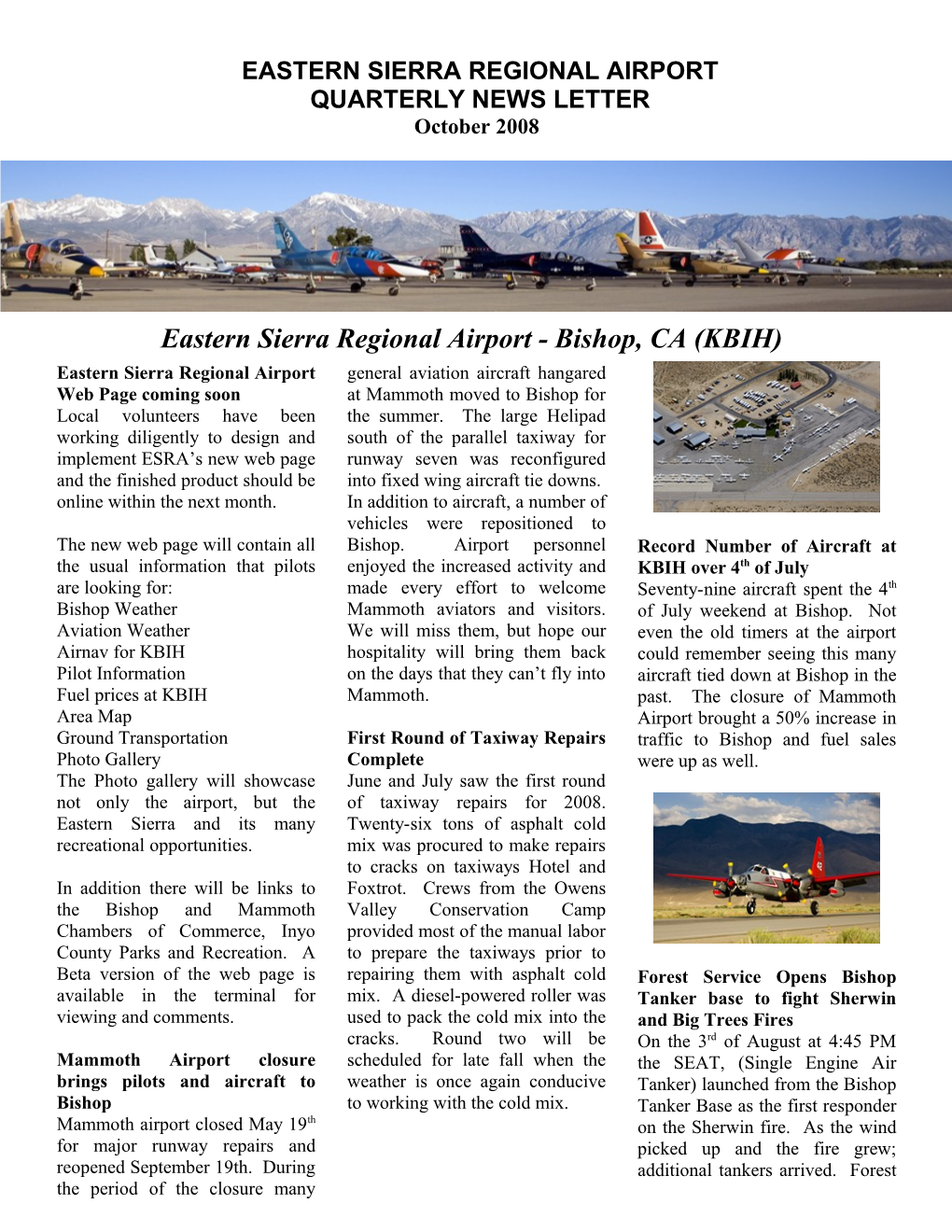 Eastern Sierra Regional Airport Quarterly News Letter