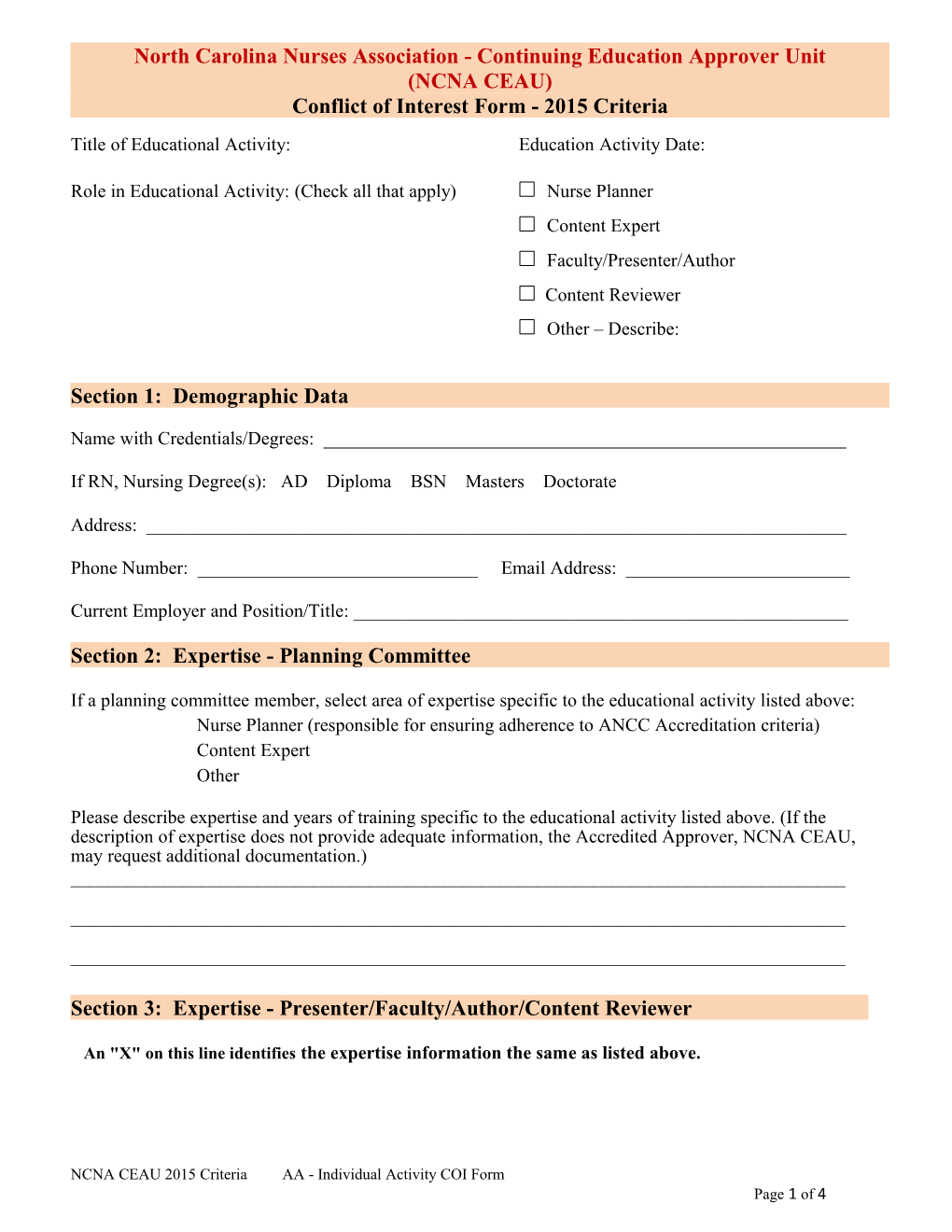 Conflict of Interest Form - 2015 Criteria