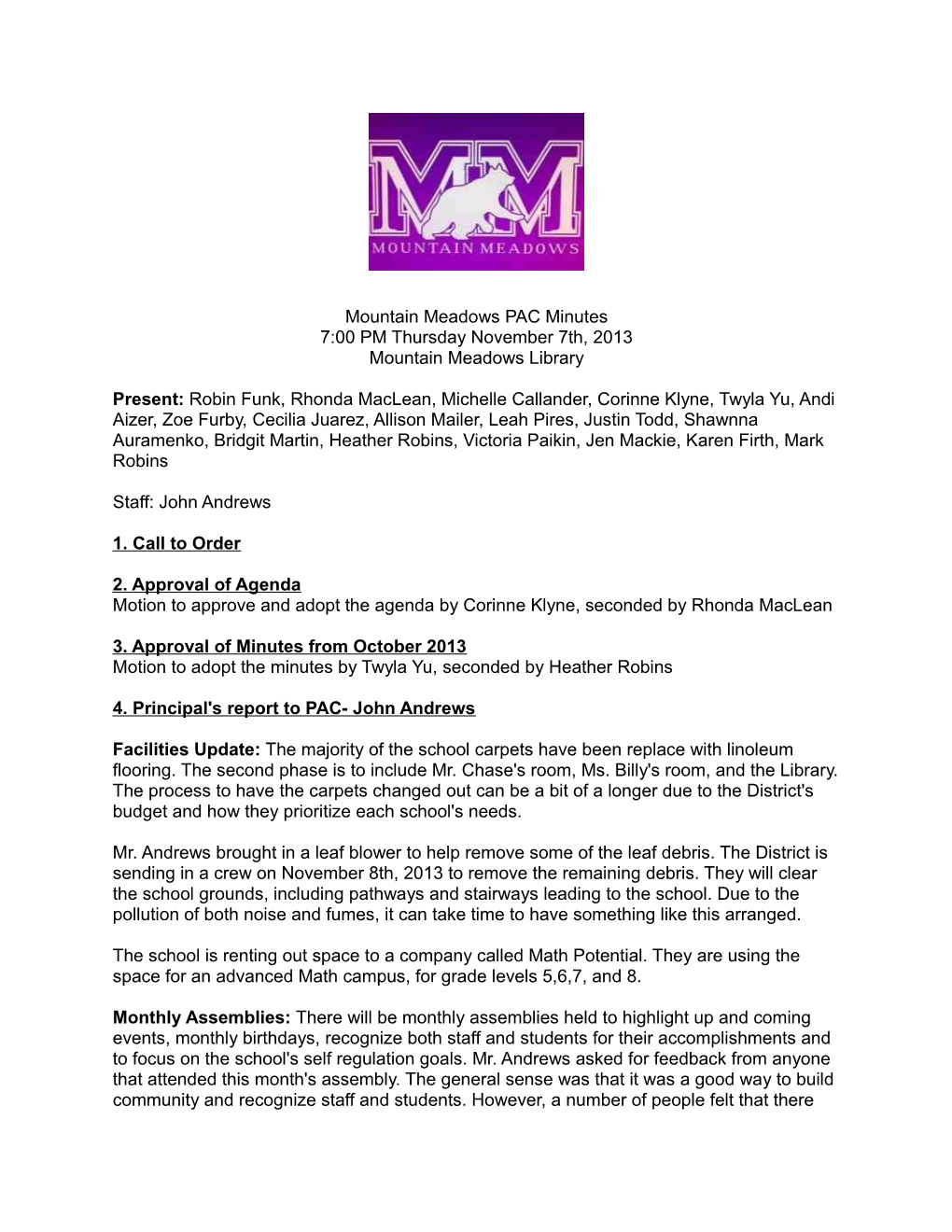 Mountain Meadows PAC Minutes Nov2013