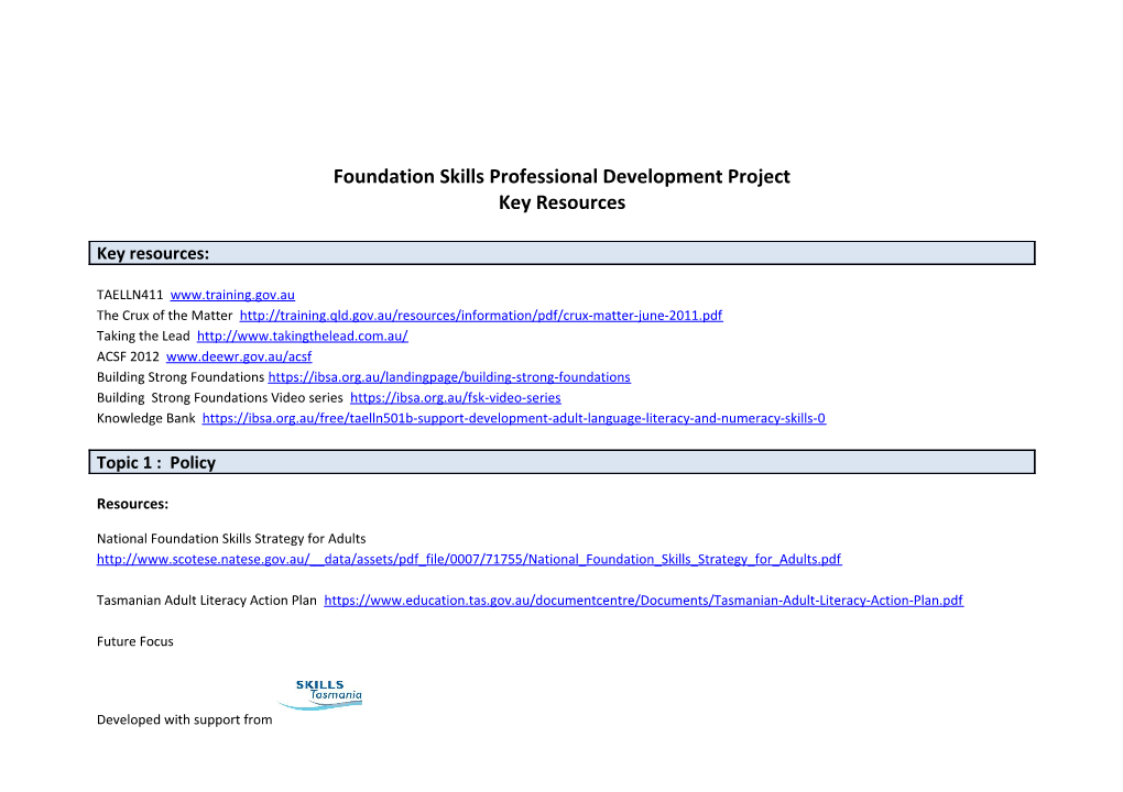Foundation Skills Professional Development Project