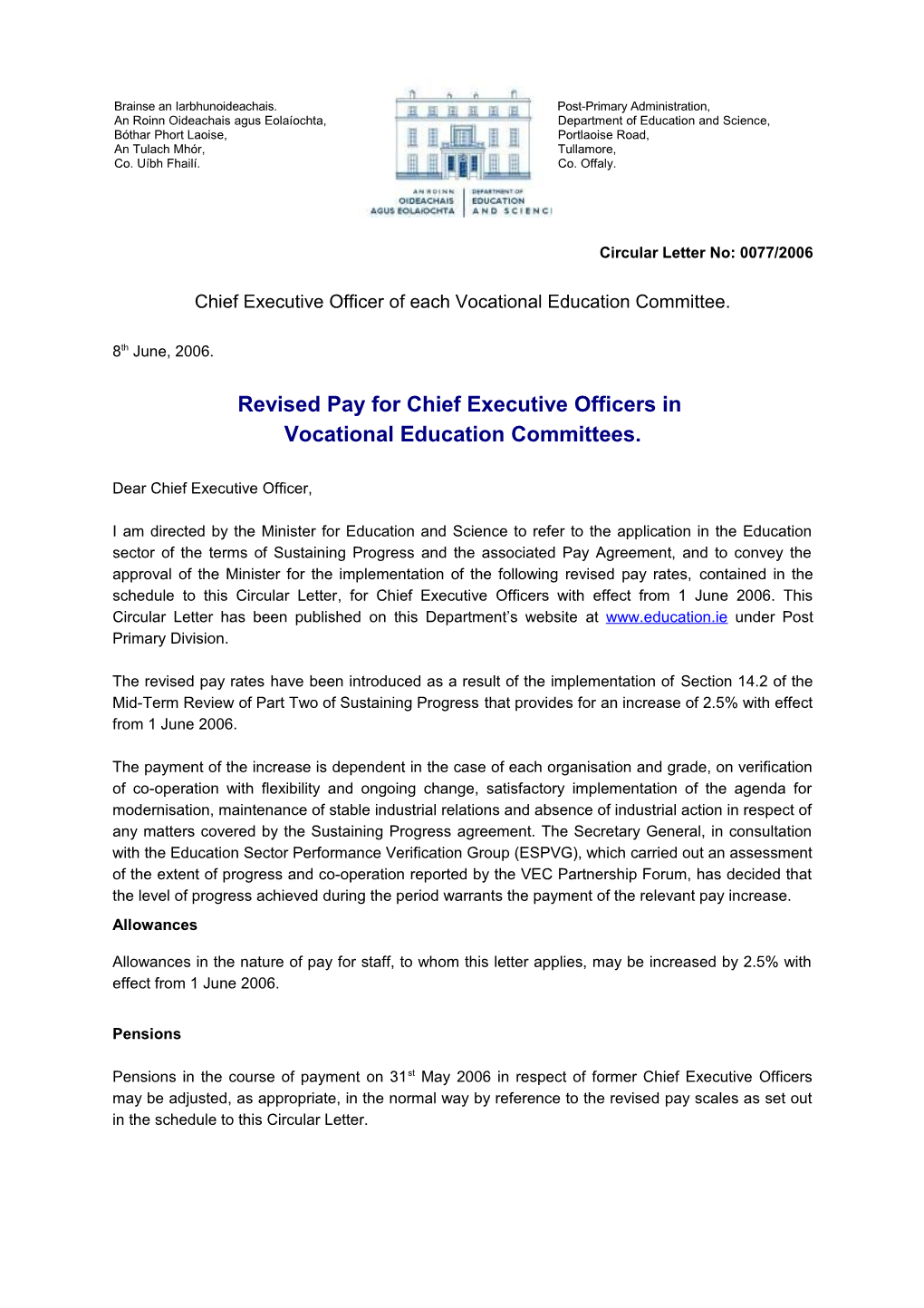 Revised Pay for Chief Executive Officers In
