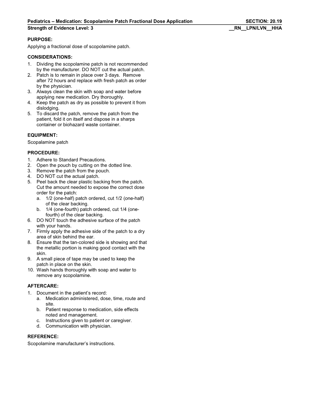 Scopolamine Patch Fractional Dose Application