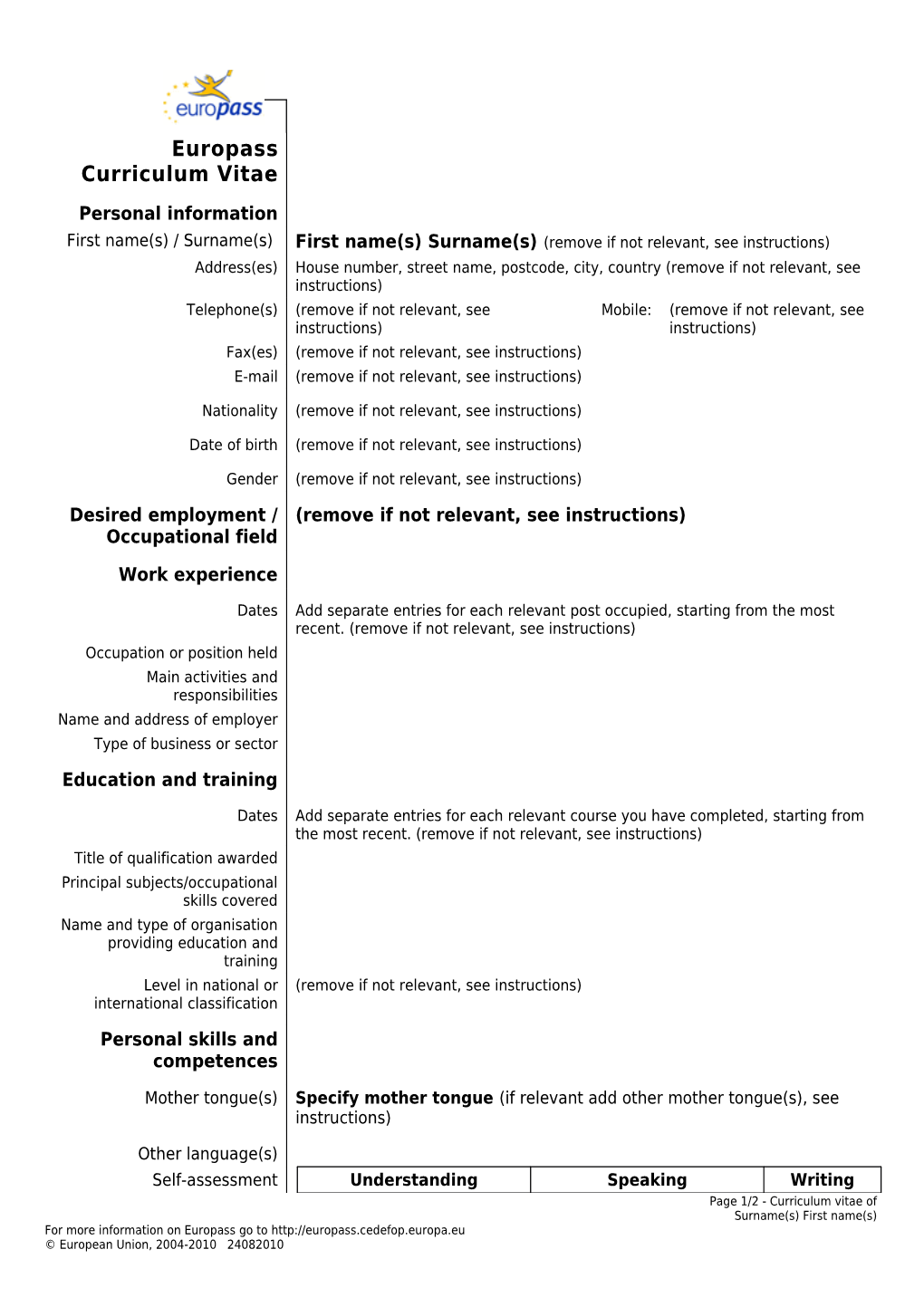 Europass Curriculum Vitae s21