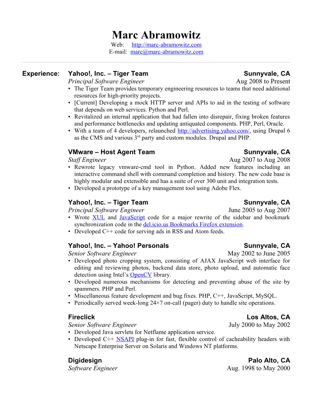 Resume of Marc Abramowitz