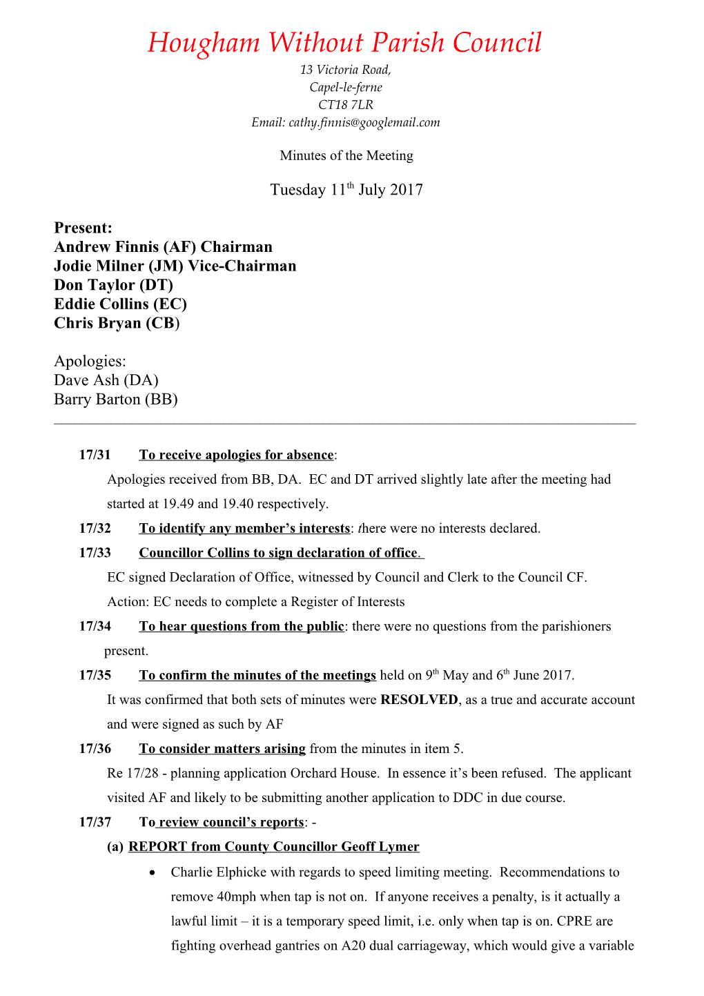 Hougham Without Parish Council