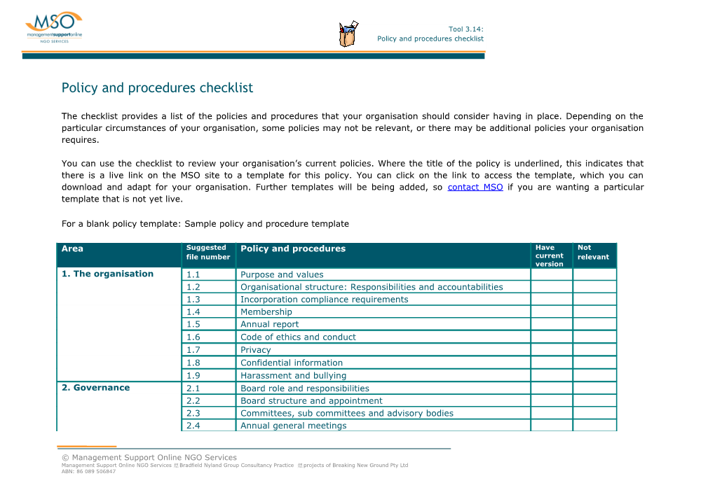 Policy and Procedures Checklist