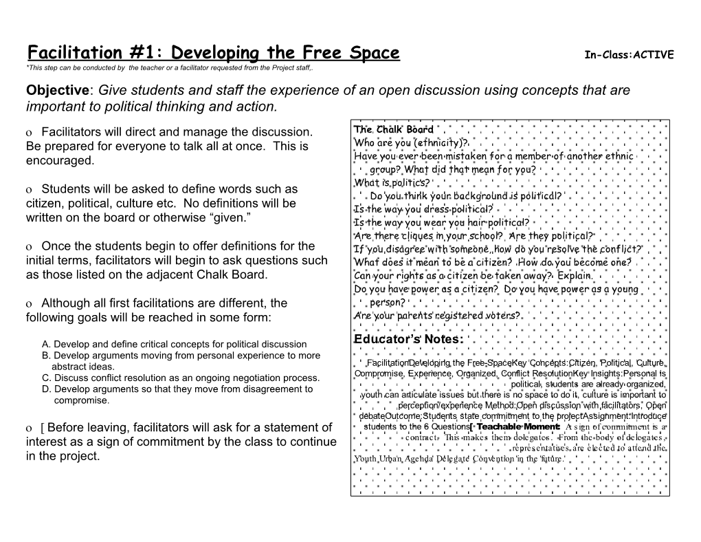 Facilitation #1: Developing the Free Space