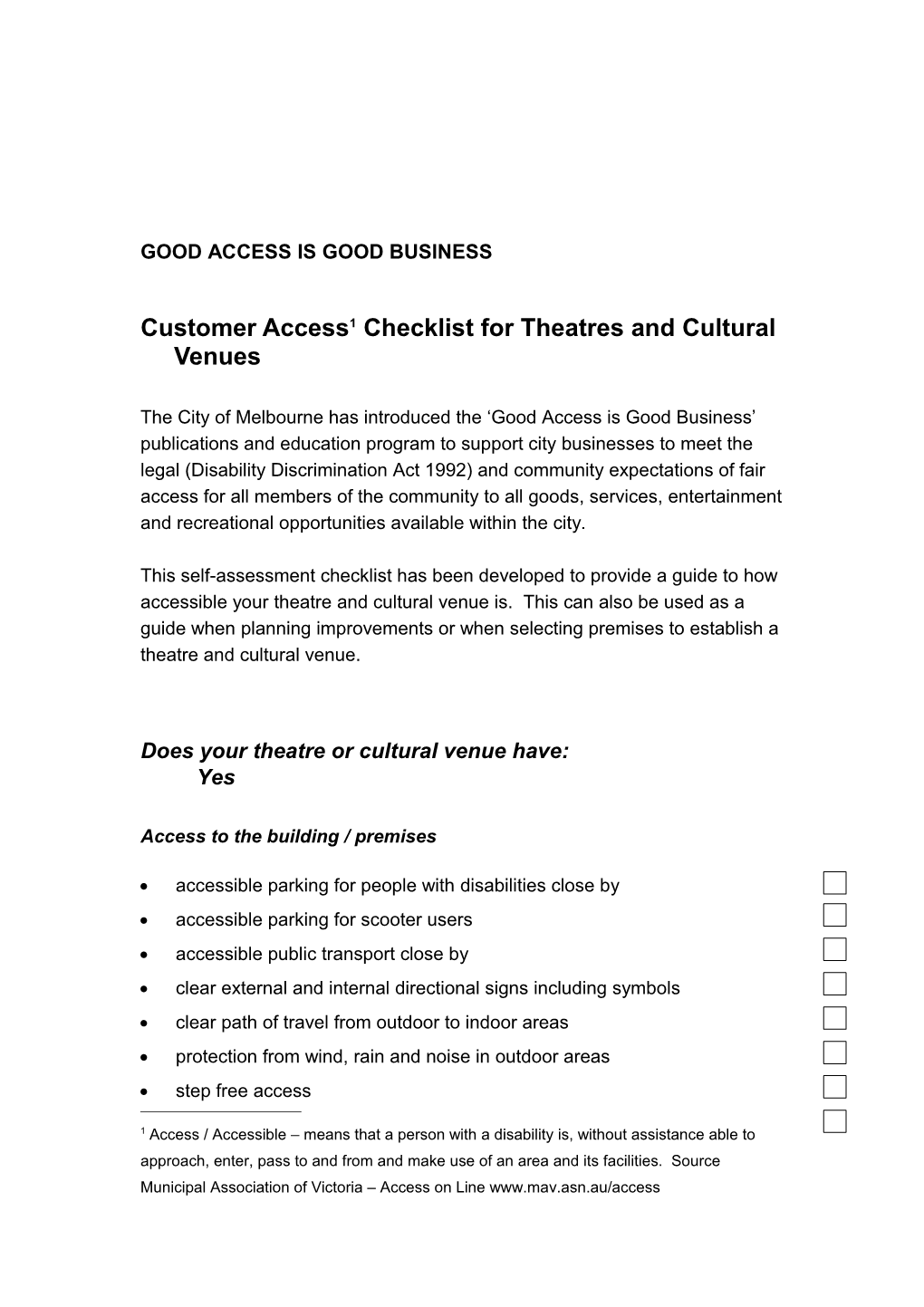 Customer Access Checklist for Theatres and Cultural Venues