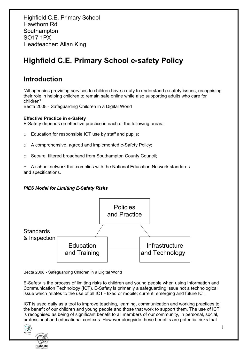 Bitterne C of E Junior School Esafety Policy