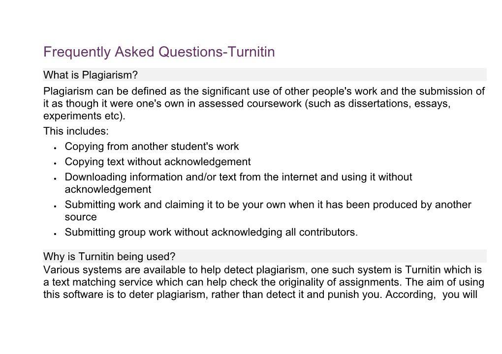 Frequently Asked Questions-Turnitin