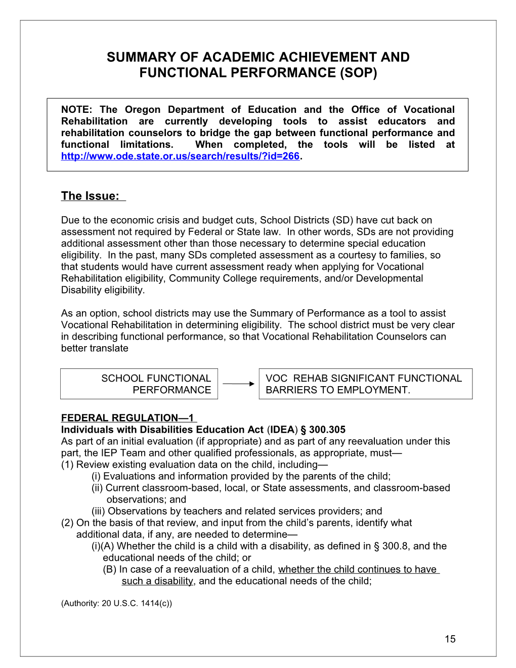 Summary of Academic Achievement and Functional Performance (Sop)