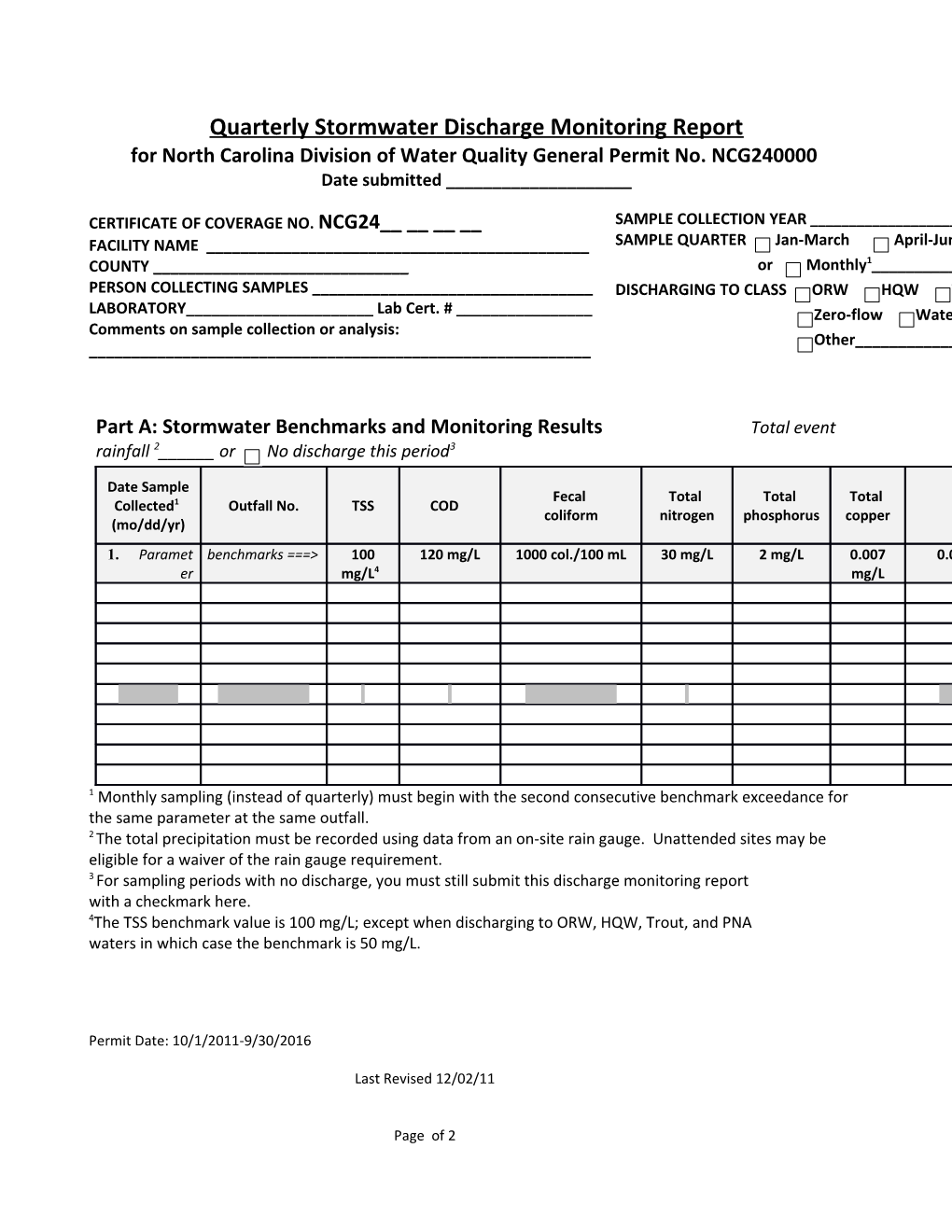 For North Carolina Division of Water Quality General Permit No. NCG240000