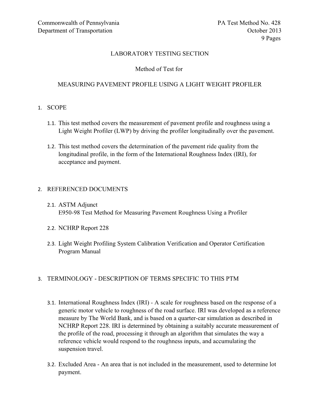 Commonwealth of Pennsylvania PA Test Method No. 428