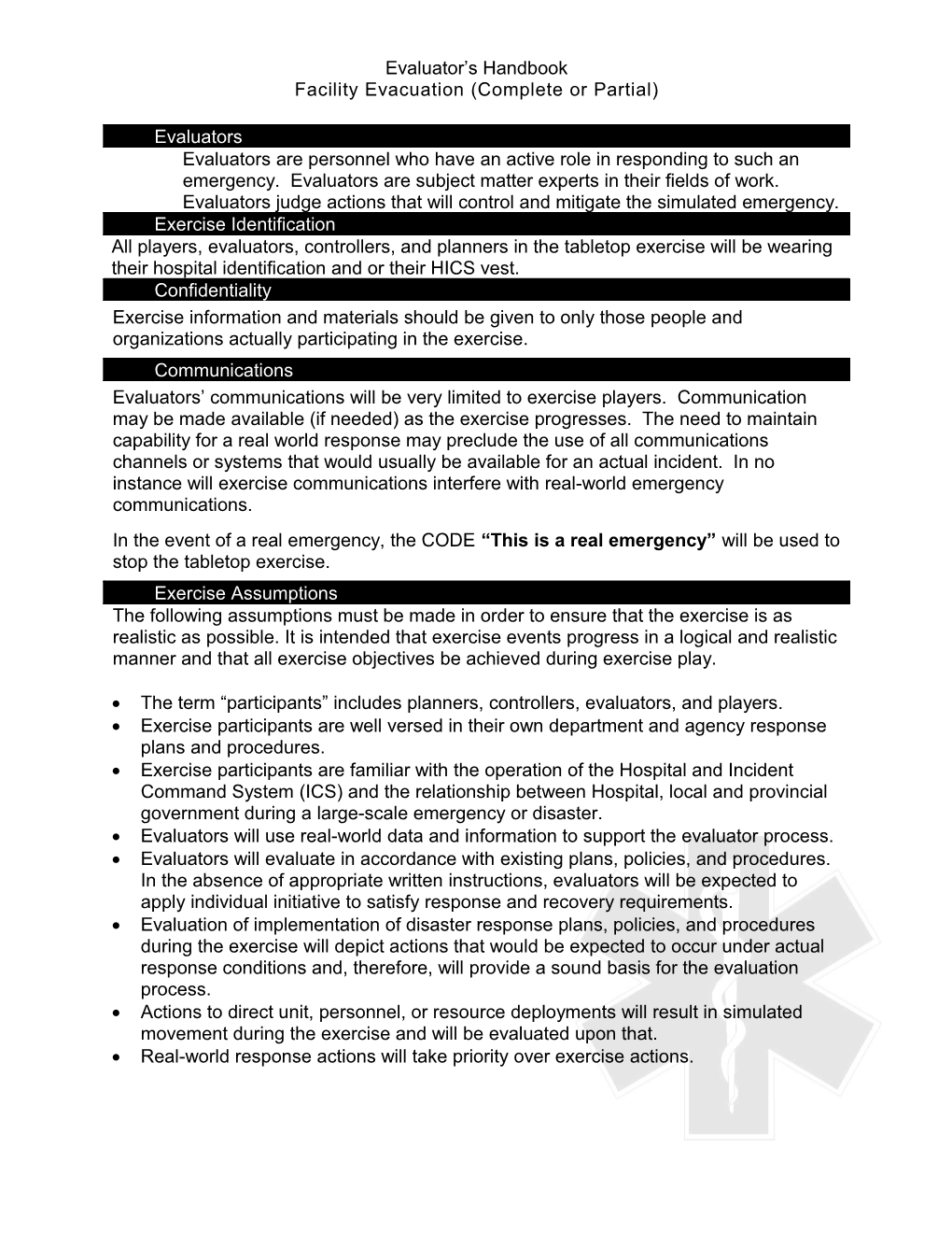 Facility Evacuation (Complete Or Partial)