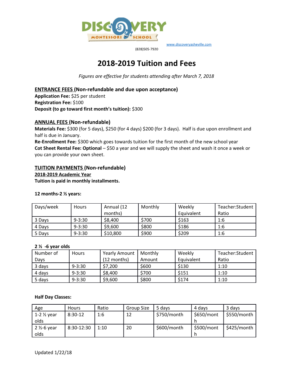 ENTRANCE FEES (Non-Refundable and Due Upon Acceptance)