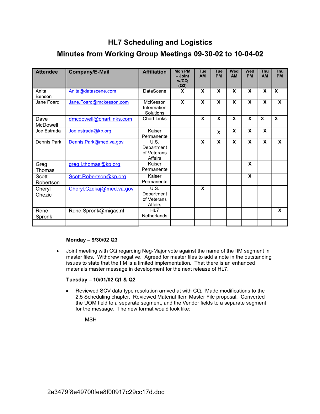 Scheduling & Logistics Meeting Minutes