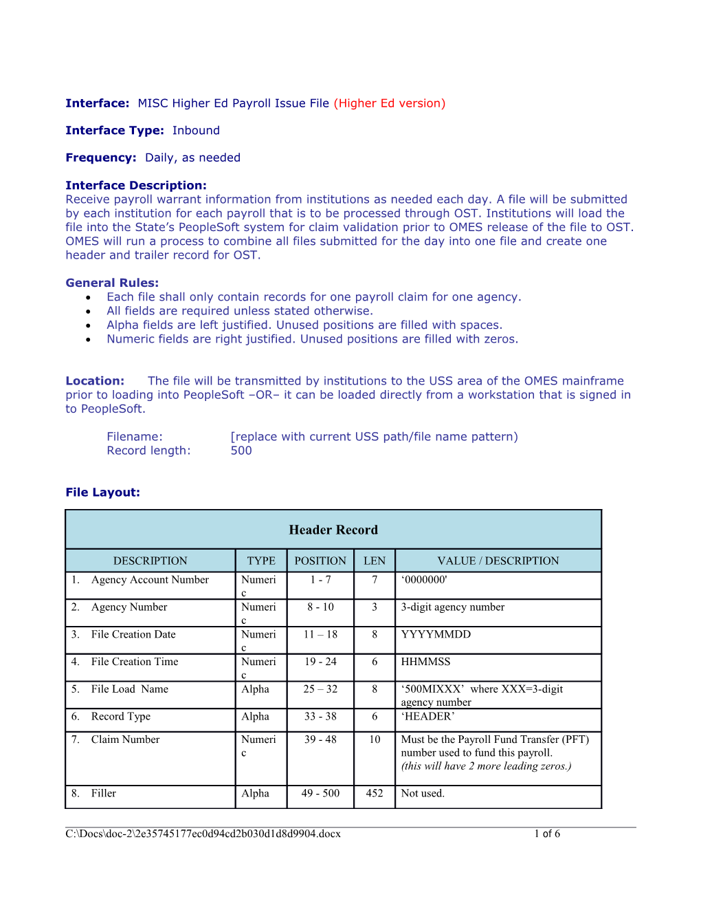 Interface: MISC Higher Ed Payroll Issue File(Higher Ed Version)