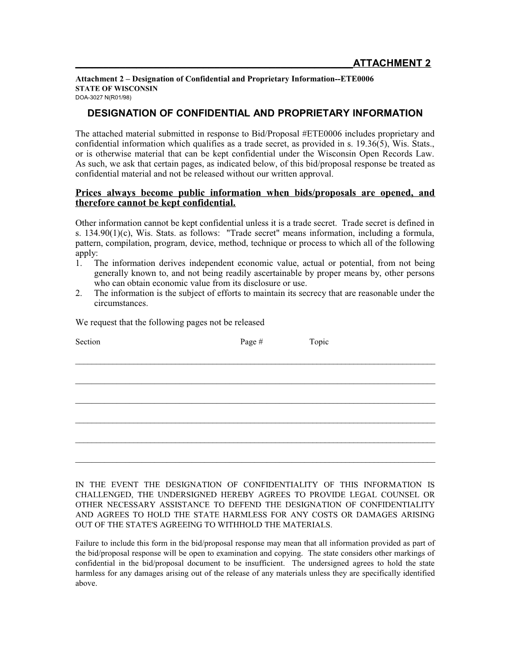 Attachment 2 Designation of Confidential and Proprietary Information ETE0006