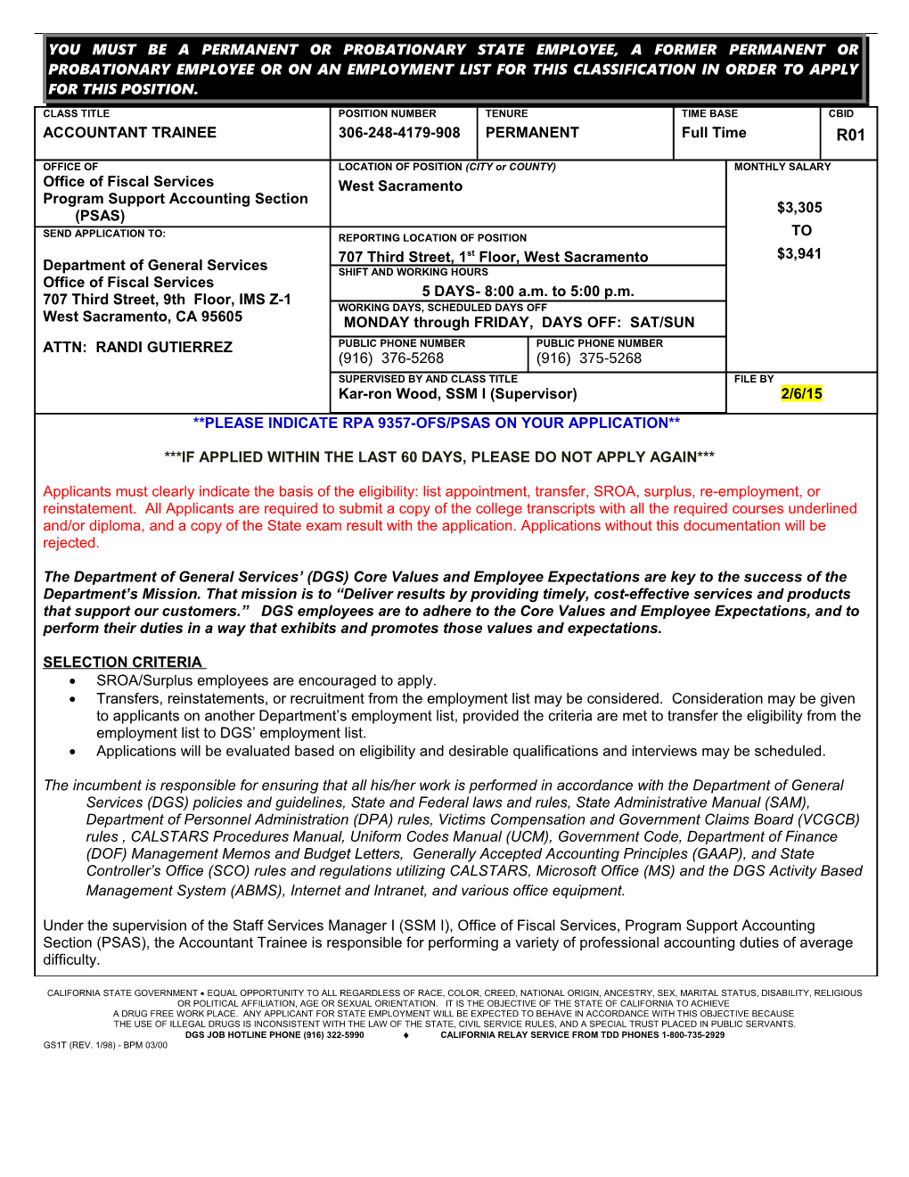 Program Support Accounting Section (PSAS)