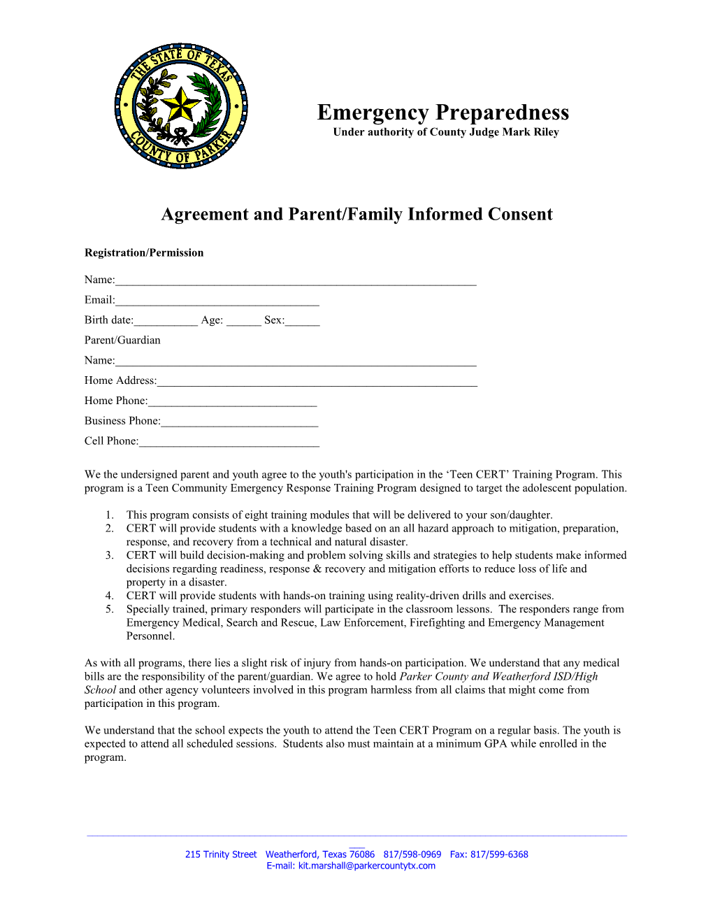 Agreement and Parent/Family Informed Consent