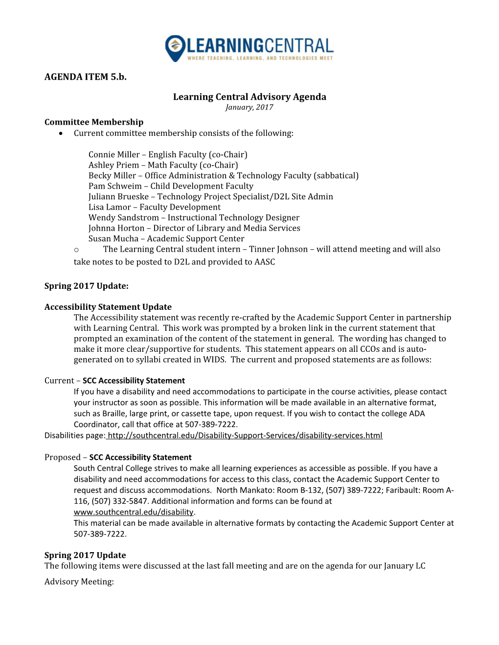 Learning Central Advisoryagenda