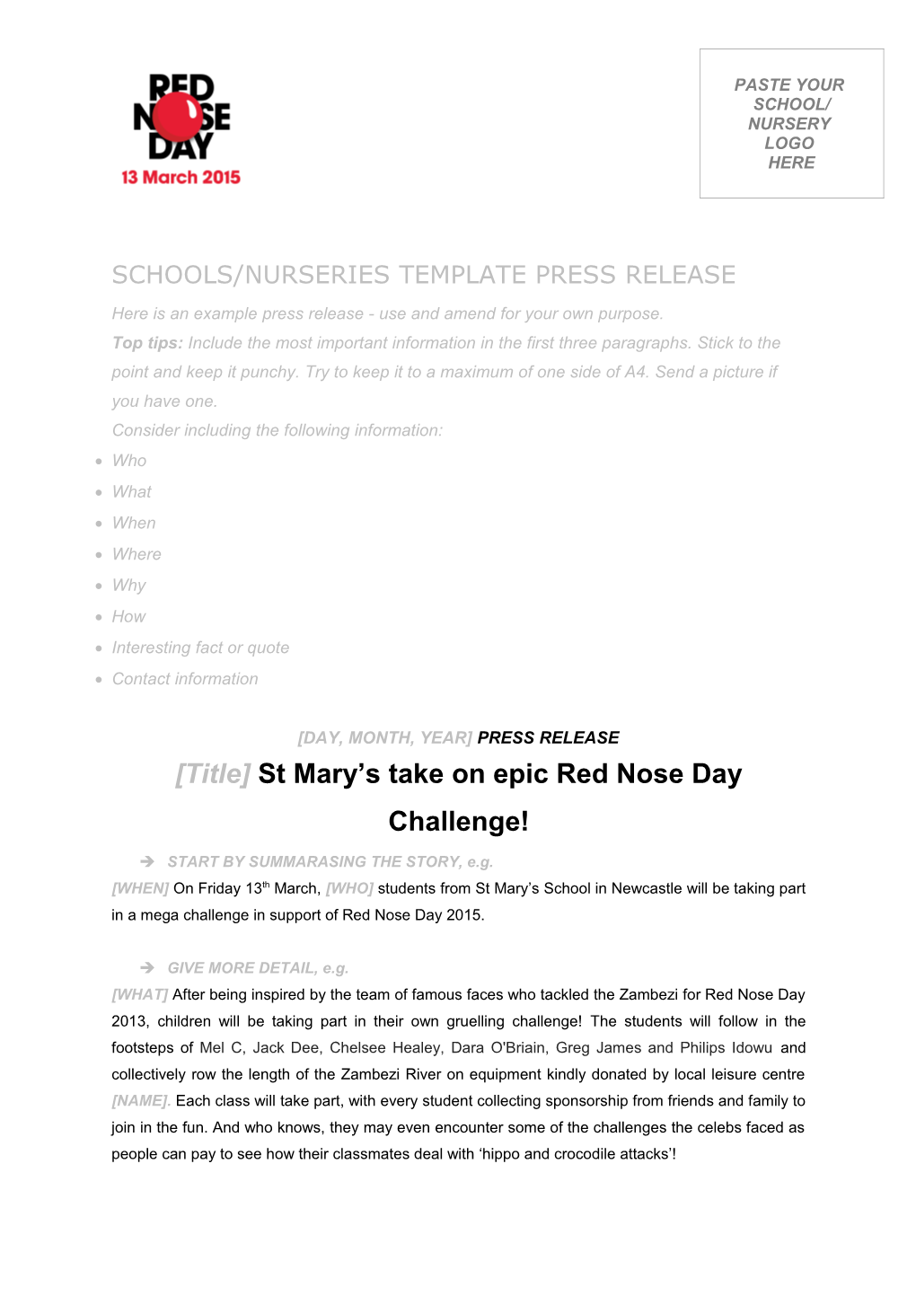 Schools/Nurseriestemplate Press Release