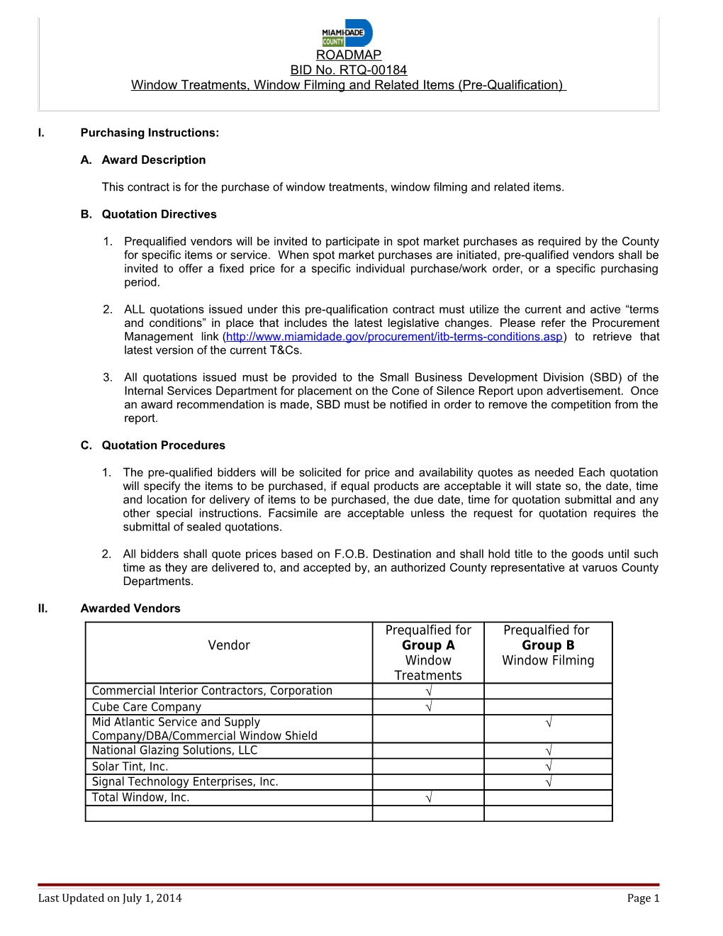 Window Treatments, Window Filming and Related Items (Pre-Qualification)