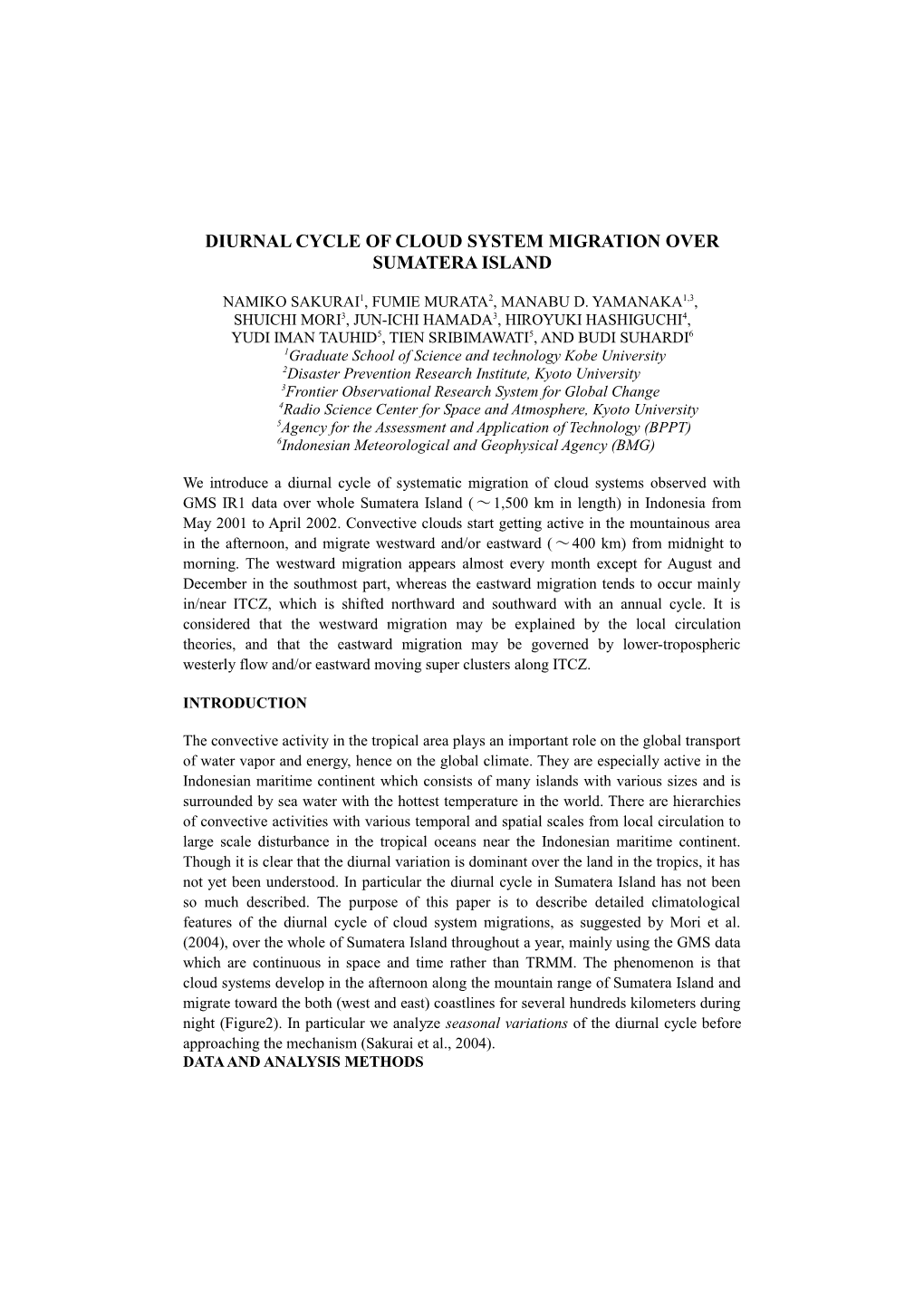 Diurnal Cycle of Cloud System Migration Over Sumatera Island