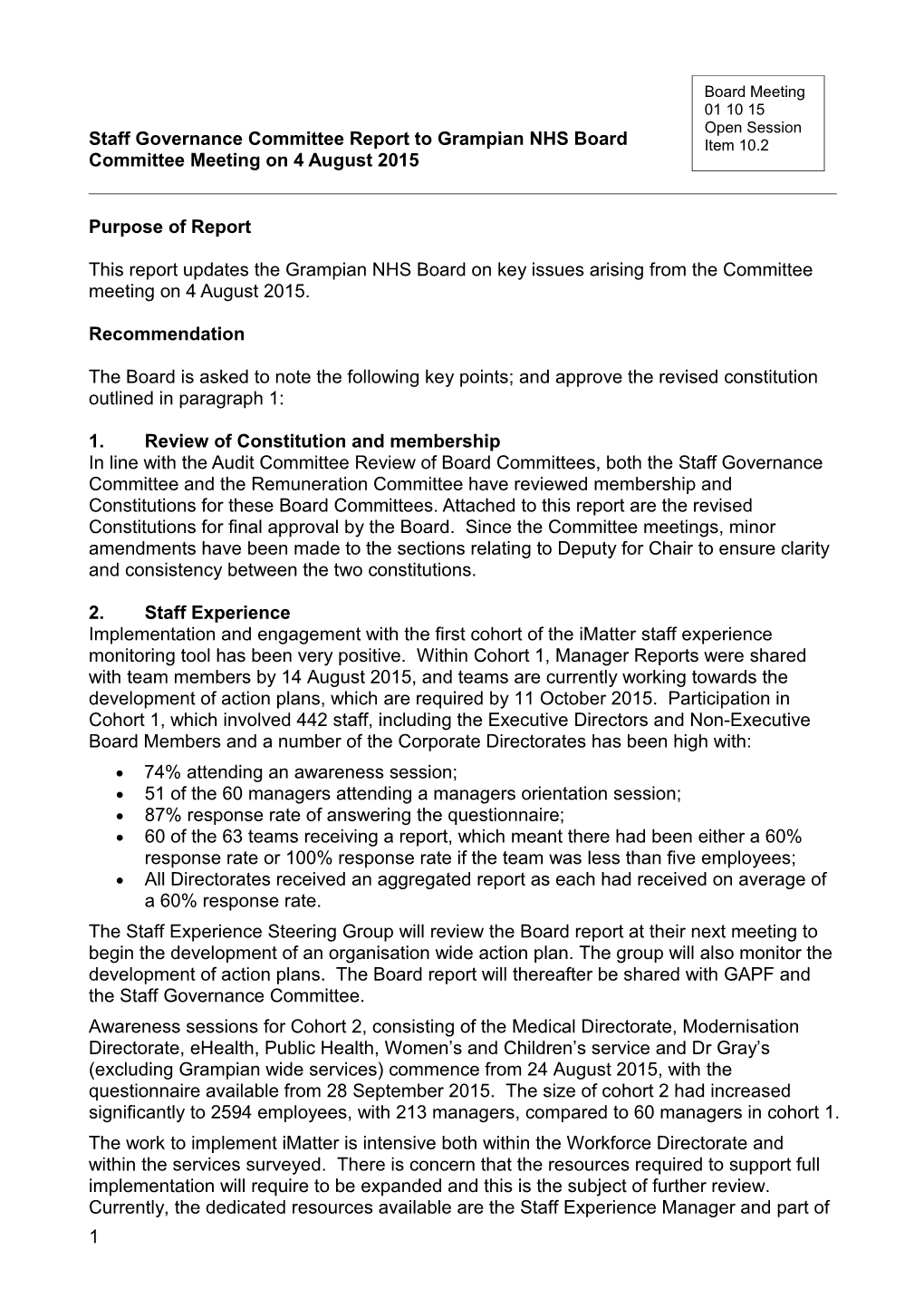 Item 10.2 Staff Governance Committee Report for 1 Oct