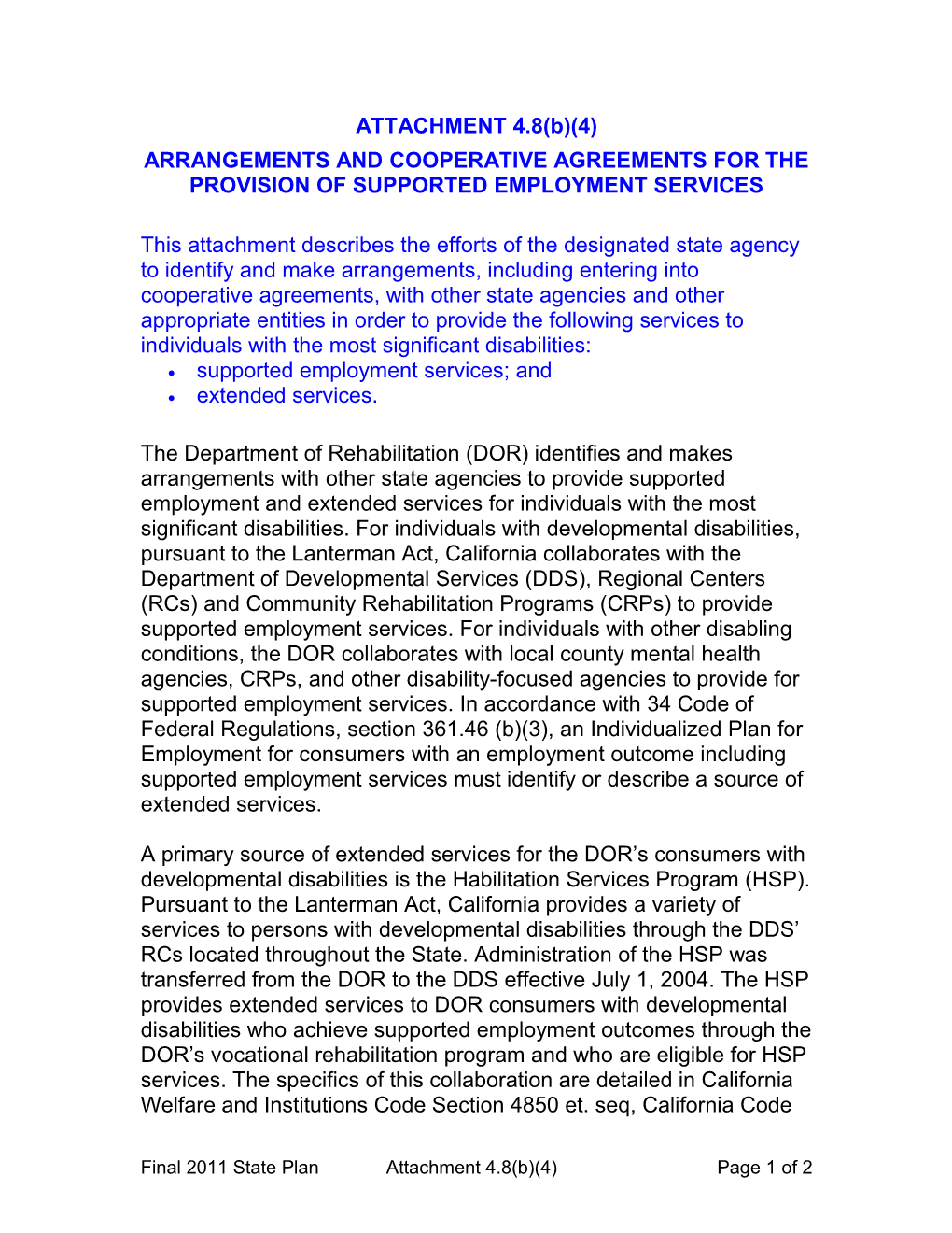 Arrangements and Cooperative Agreements for the Provision of Supported Employment Services