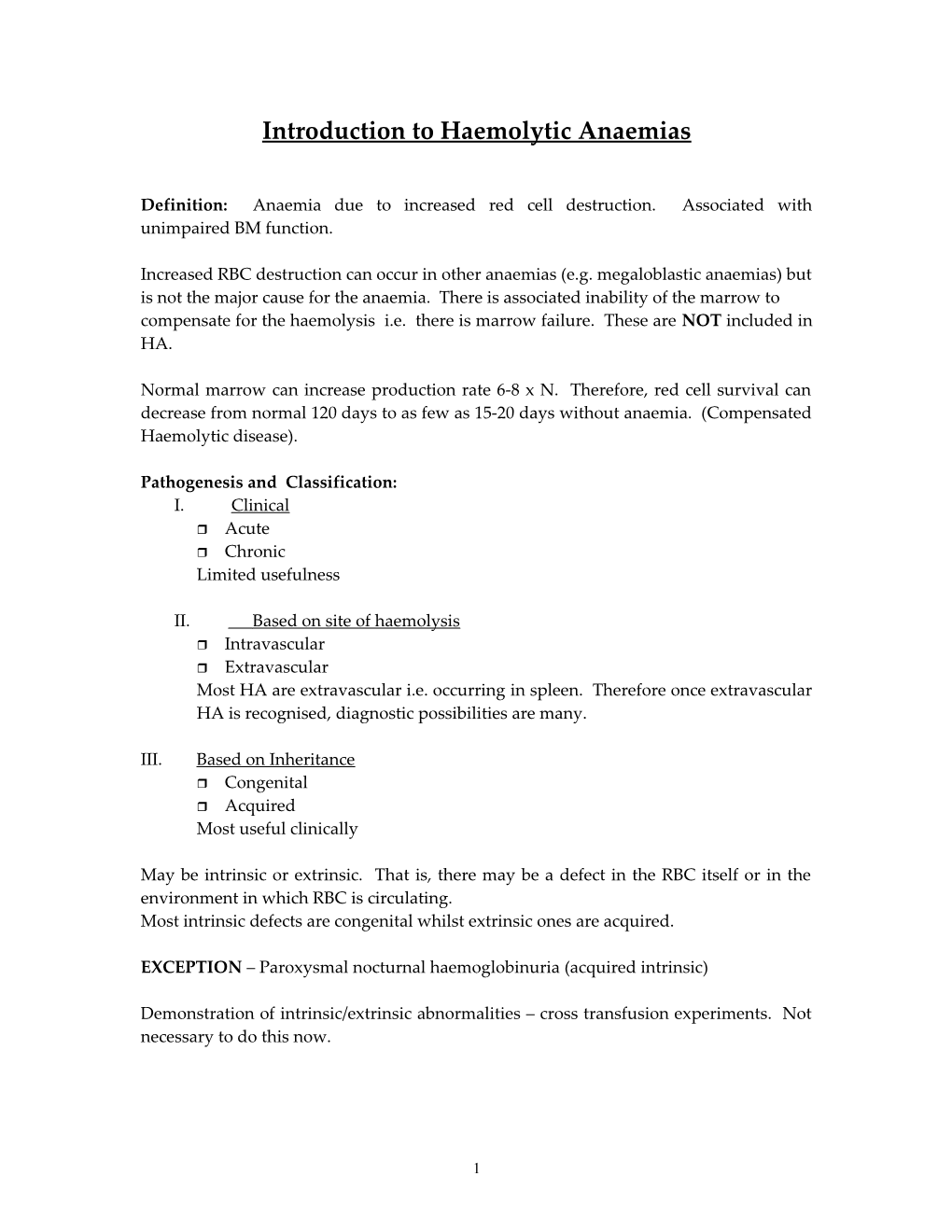 Introduction to Haemolytic Anaemias