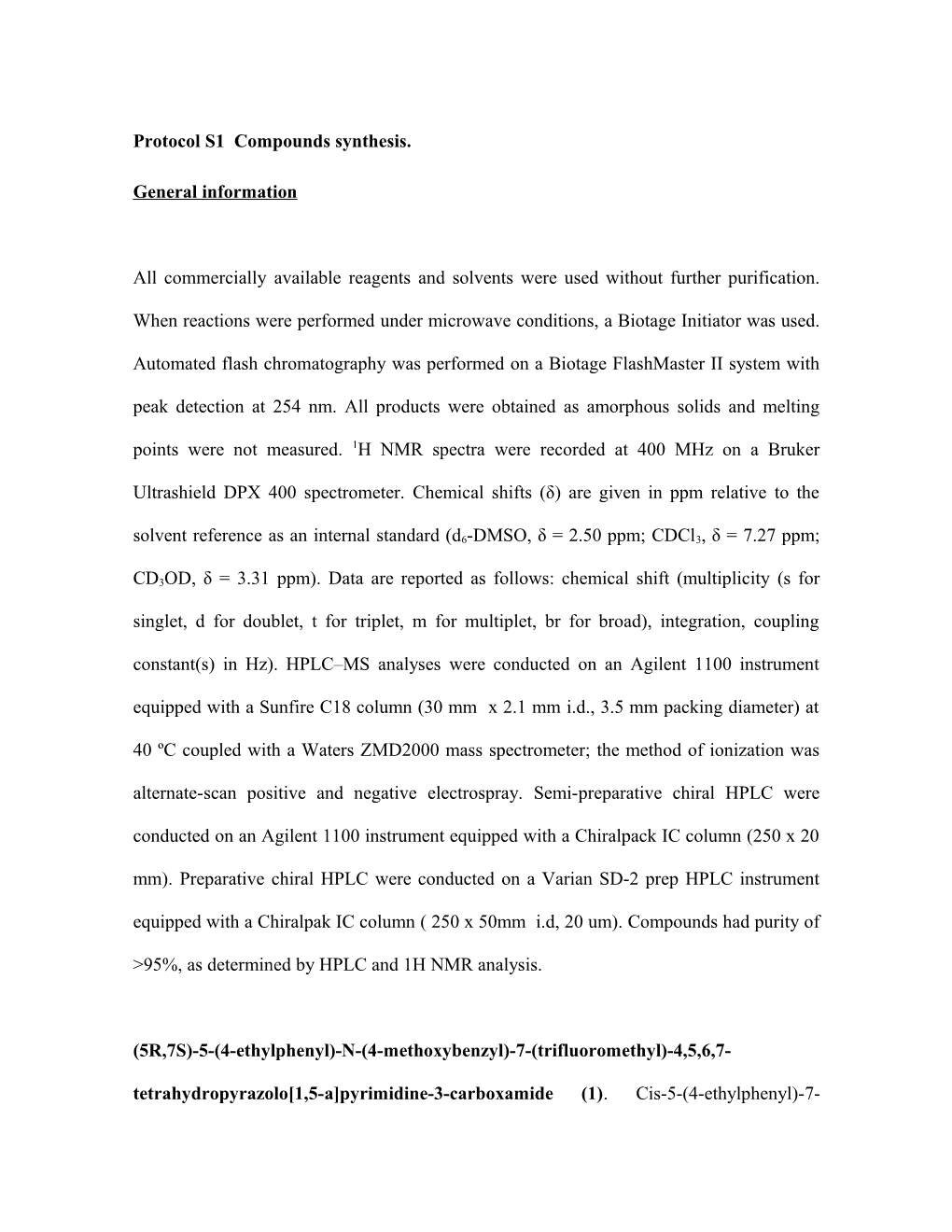 Protocol S1 Compounds Synthesis