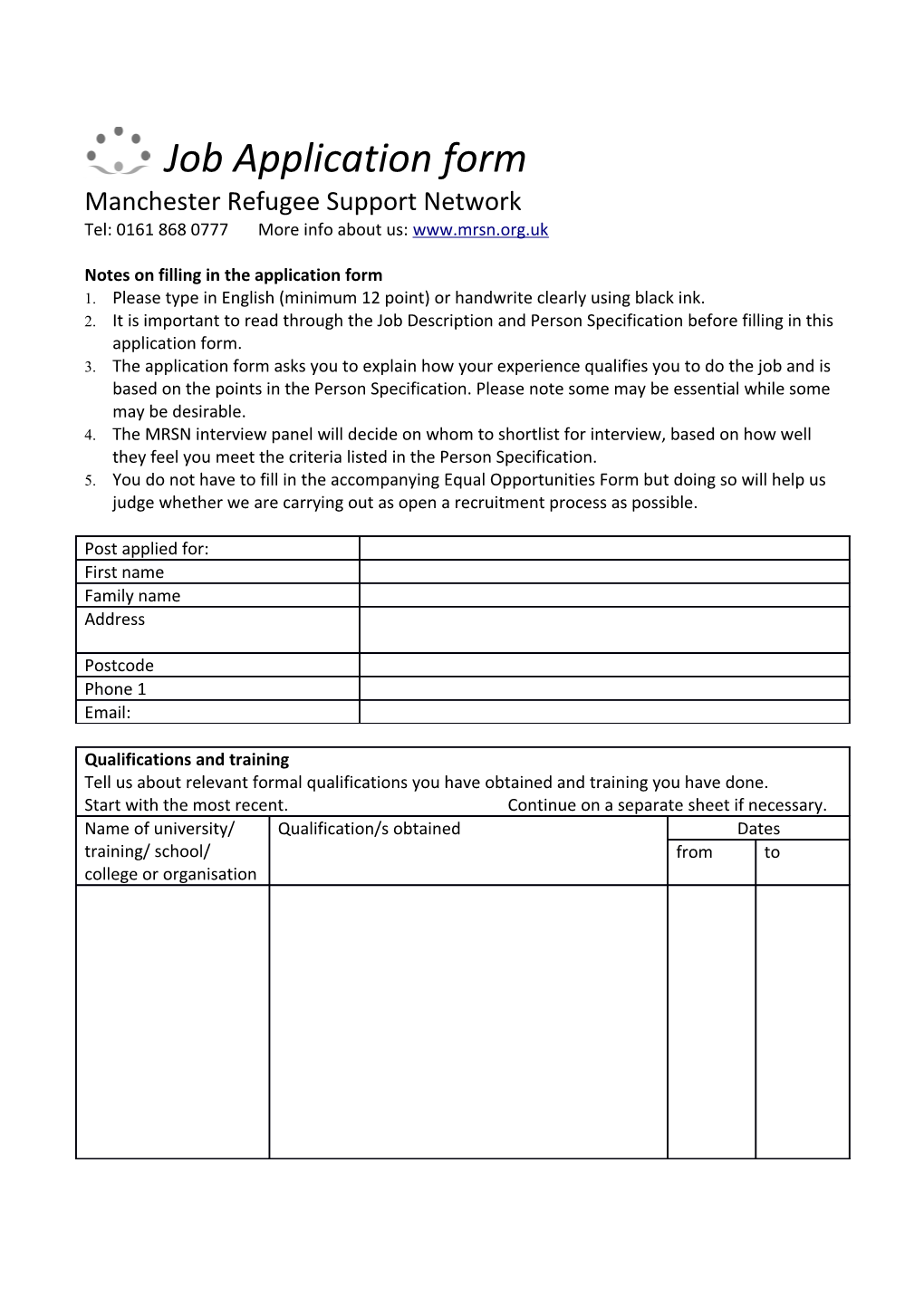 Notes on Filling in the Application Form