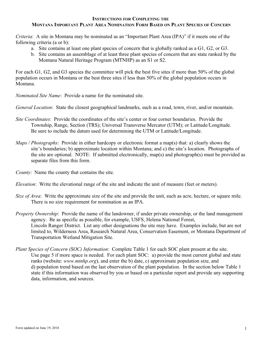 Important Plant Areas Nomination Form