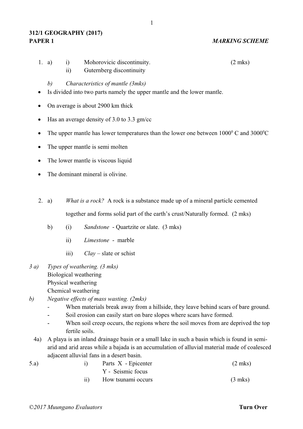 Paper 1Marking Scheme