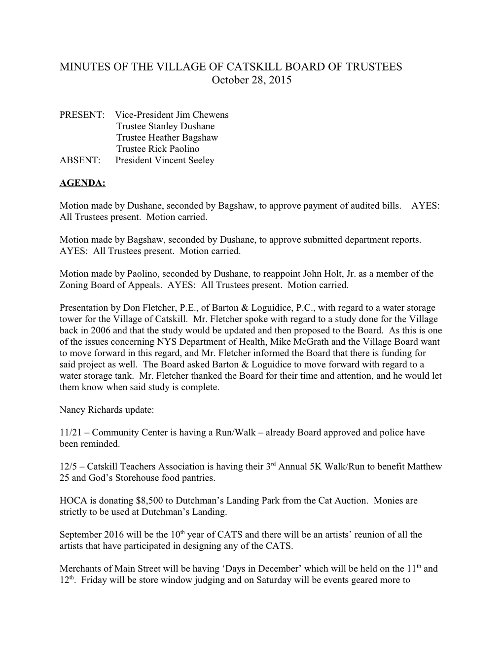 Minutes of the Village of Catskill Board of Trustees s3