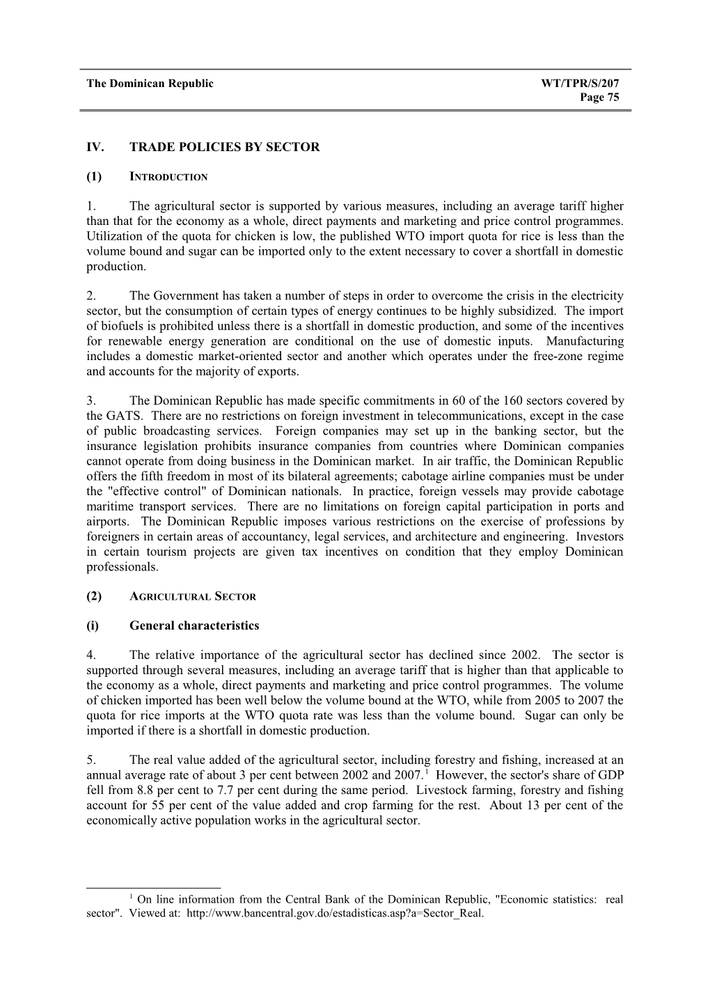 IV. Trade Policies by Sector s8