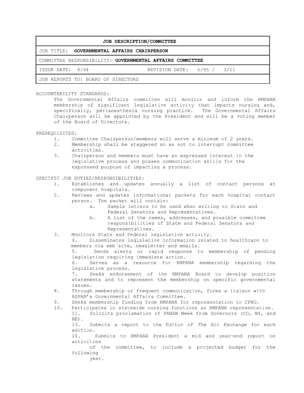 Job Description/Committee Index # Iii B