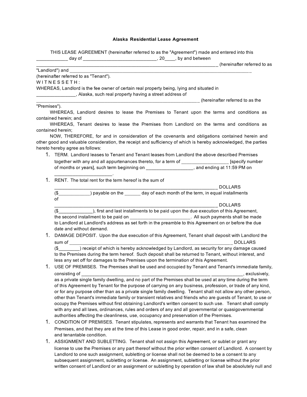 Alaska Residential Lease Agreement