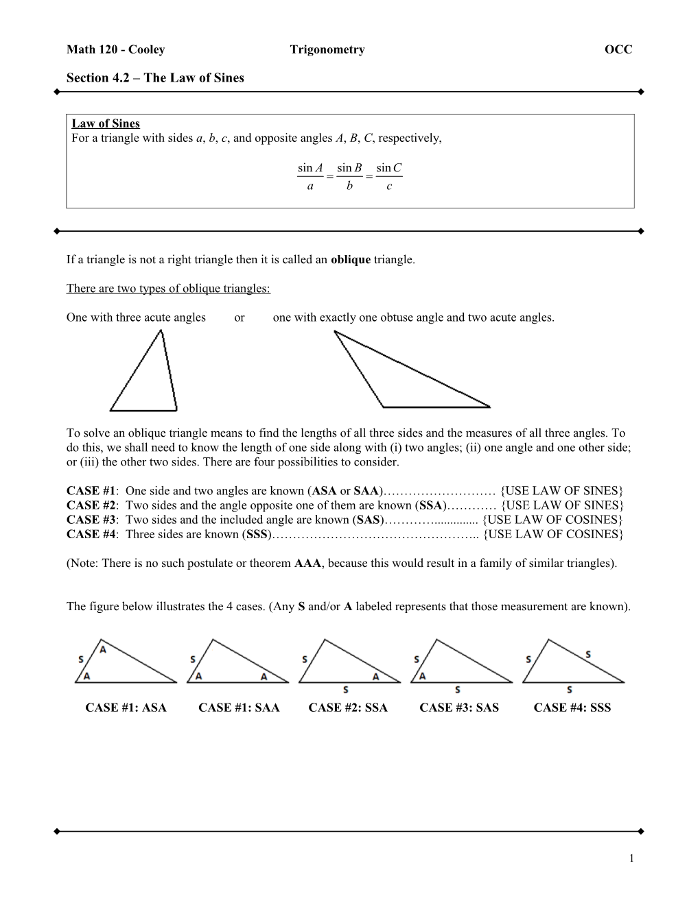 Math 120 - Cooley Trigonometry OCC