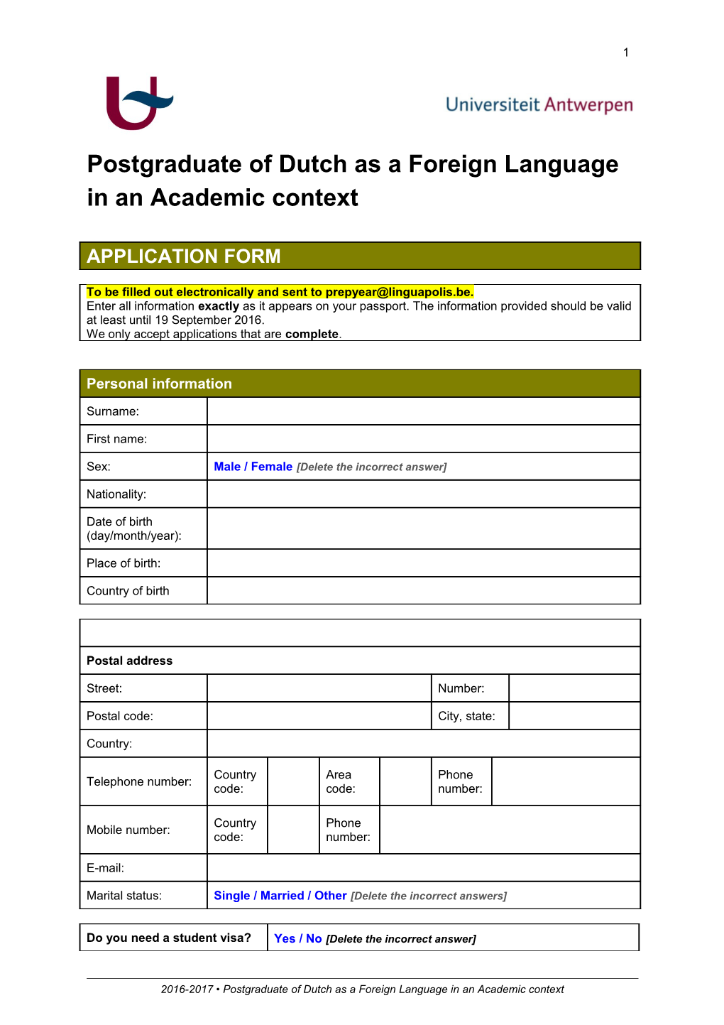 Postgraduate of Dutch As a Foreign Language in an Academic Context