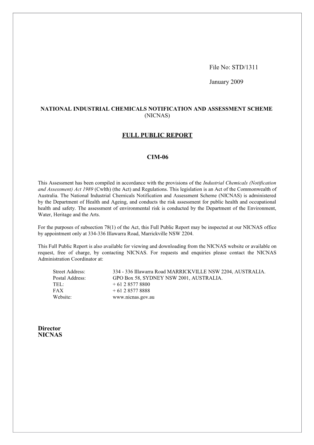 National Industrial Chemicals Notification and Assessment Scheme s43