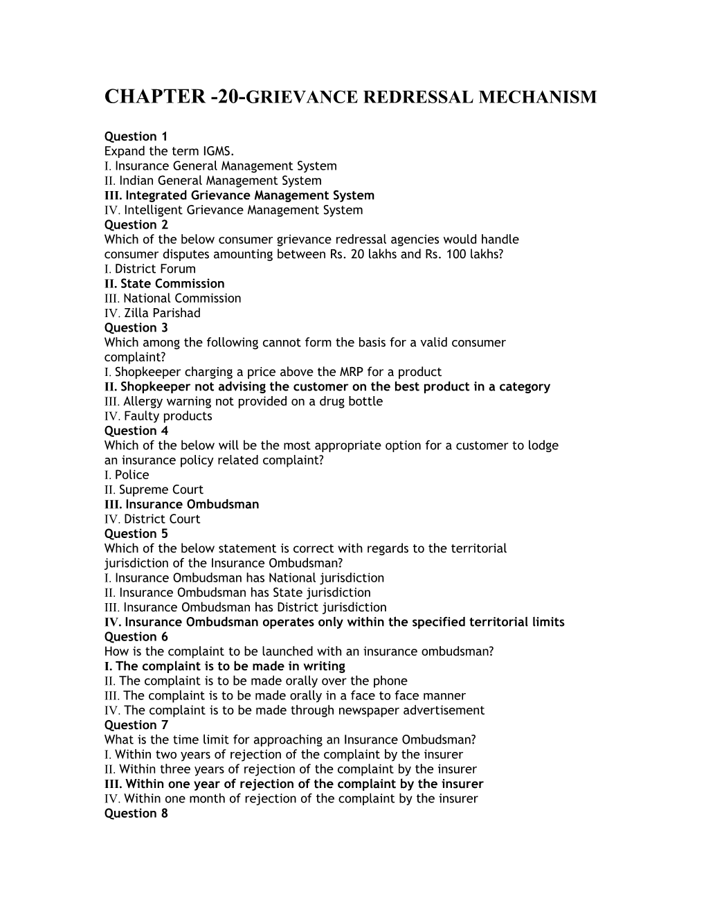 Chapter -20-Grievance Redressal Mechanism