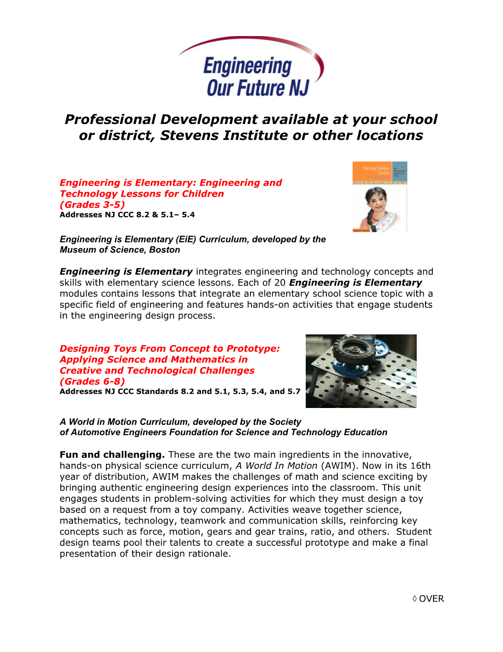 Professional Development Available at Your School Or District, Stevens Institute Or Other